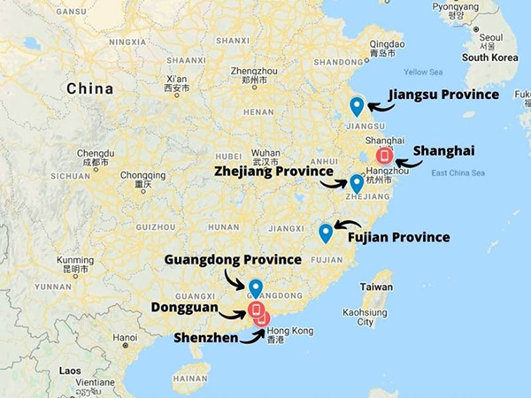 مناطق تولید قطعات الکترونیکی در چین